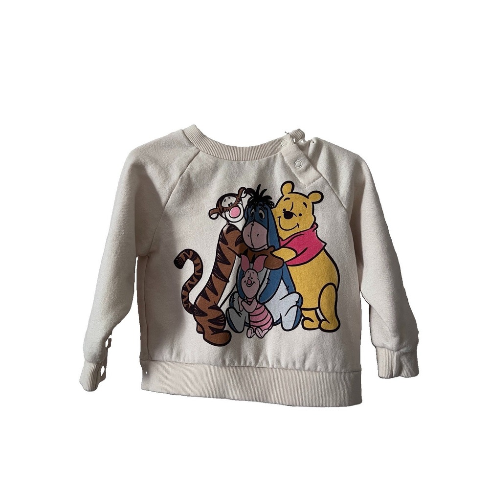 Disney Winnie the Pooh 24M Beige Fleece Sweater Cotton Blend Button Shoulder